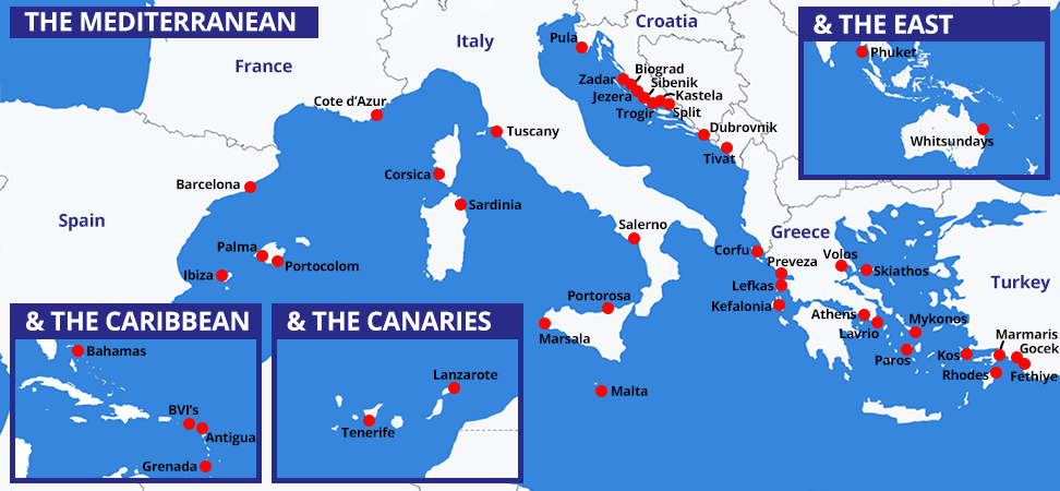 Destinations - See all our Yacht and Catamaran Charter Bases