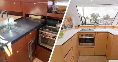 Galley on a yacht and a cat
