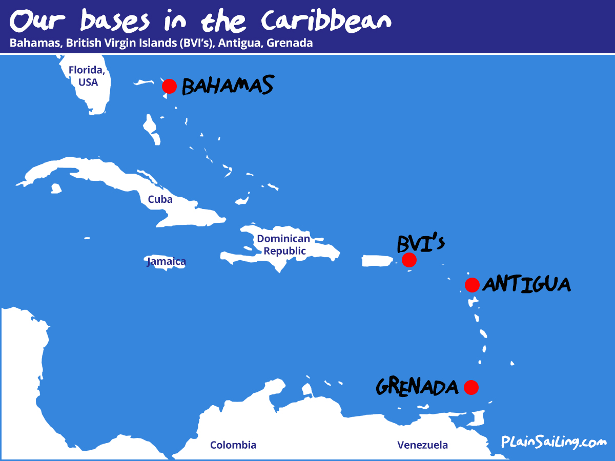 Our Yacht Charter bases in the Caribbean - Bahamas, BVI’s, Antigua and Grenada