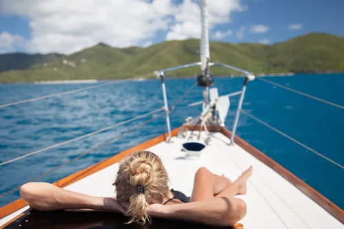 Sunbathing on a boat